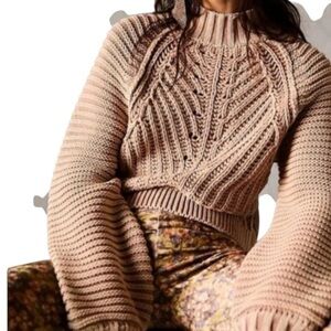 Free People Sweetheart Mock Neck Drop Dolman Sleeve Chunky knit sweater